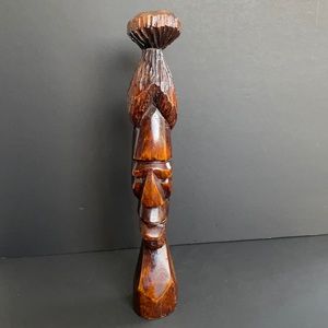 Wood Statue 14.5” Hand Carved Wooden Head Hand Made Decorative Collectible